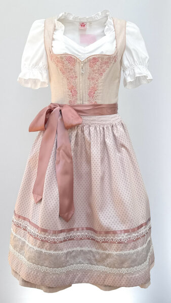 KRÜGER Dirndl Knielang Creme-Rosa 49836 mit Bluse Gr. 36 Mietdauer 4 Tage