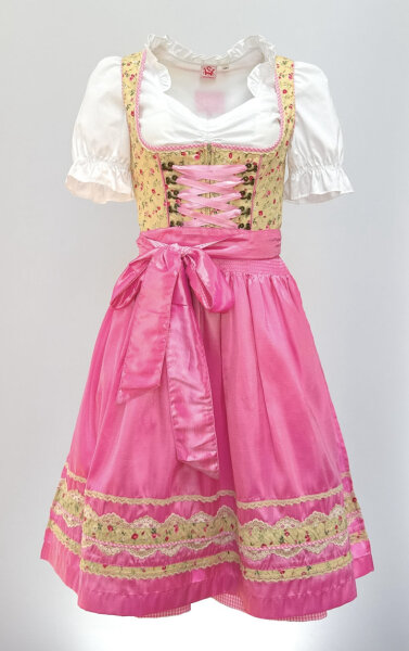 KRÜGER Dirndl Caramel Knielang Beige-Linde-Rosa 40506 mit Bluse Mietdauer 4 Tage