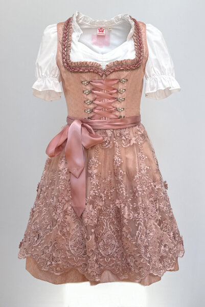 KRÜGER Dirndl Joelle Mini Altrosa-Grün 410462 mit Bluse Gr. 36 Mietdauer 4 Tage