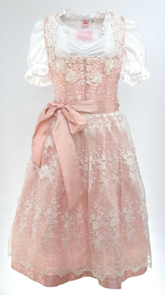 KRÜGER Dirndl Caro Knielang Rosa-Weiß 46246 mit Bluse Gr. 38 Mietdauer 4 Tage