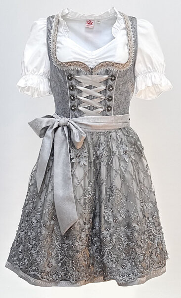 KRÜGER Dirndl Joslin Mini Hellgrau 412265 mit Bluse Gr. 38 Mietdauer 4 Tage