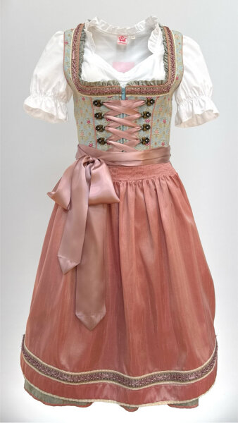 KRÜGER Dirndl Symphony Knielang Hellblau-Rosa 45726 mit Bluse Gr. 36 Mietdauer 4 Tage**