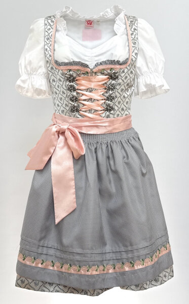 KRÜGER Dirndl Rose Daisy Mini Silber-Rosa 43575 mit Bluse Gr. 36 Mietdauer 4 Tage**