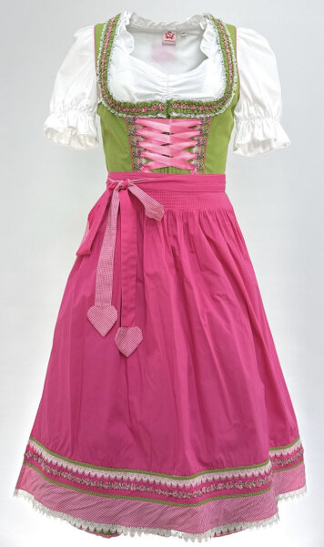 KRÜGER Dirndl Apple Lang Grün-Pink 41027 mit Bluse Gr. 38 Mietdauer 4 Tage**