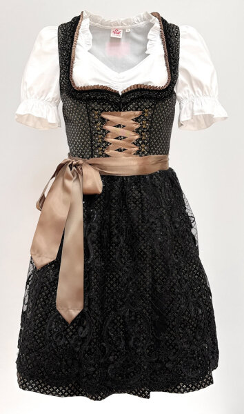 KRÜGER Dirndl Taina Mini Schwarz-Gold 406251 mit Bluse Mietdauer 4 Tage**