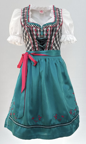 Spieth & Wensky Dirndl Radau Knielang Schwarz-Aqua-Pink mit Bluse Gr. 38 Mietdauer 4 Tage**