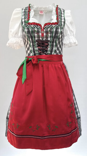 Spieth & Wensky Dirndl Radau Knielang Schwarz-Rot-Grün mit Bluse Gr. 36 Mietdauer 4 Tage**