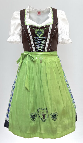 Spieth & Wensky Dirndl Nevana Knielang Braun-Maigrün mit Bluse Gr. 36 Mietdauer 4 Tage**