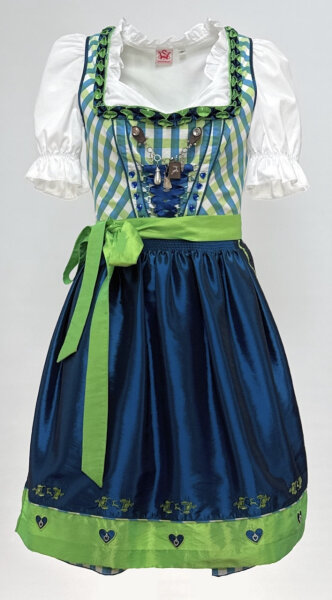 Spieth & Wensky Dirndl Ria Knielang Blau-Limone mit Bluse Gr. 38 Mietdauer 4 Tage**