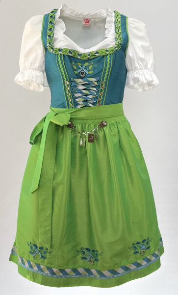 Spieth & Wensky Dirndl Riana Knielang Azur-Lime mit Bluse Gr. 38 Mietdauer 4 Tage**