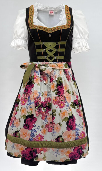 Spieth & Wensky Dirndl Taunus Knielang Rose-Schwarz-Aprikose mit Bluse Mietdauer 4 Tage**