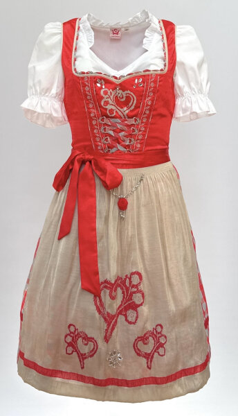 Spieth & Wensky Dirndl Tinette Knielang Rot-Beige mit Bluse Gr. 36 Mietdauer 4 Tage**