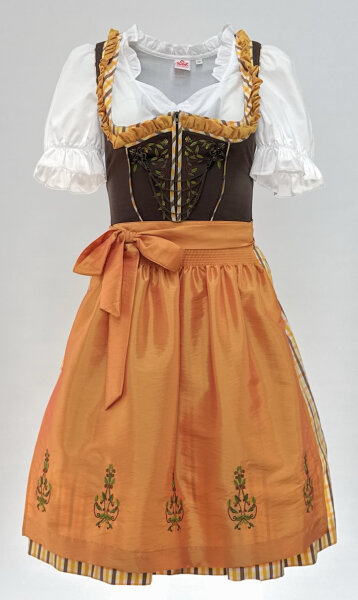 Spieth & Wensky Dirndl Tira Knielang Braun-Gelb mit Bluse Gr. 34 Mietdauer 4 Tage**