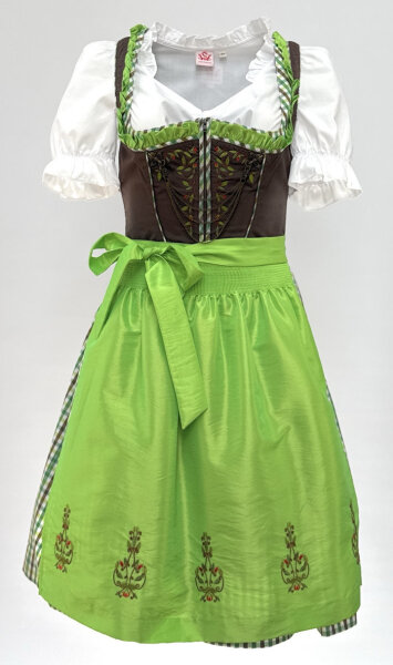 Spieth & Wensky Dirndl Tira Knielang Braun-Grün mit Bluse Mietdauer 4 Tage**