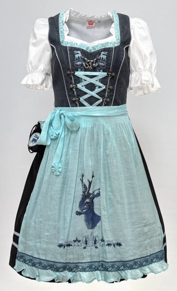 Spieth & Wensky Dirndl Twist Knielang Denim-Eis mit Bluse Mietdauer 4 Tage**
