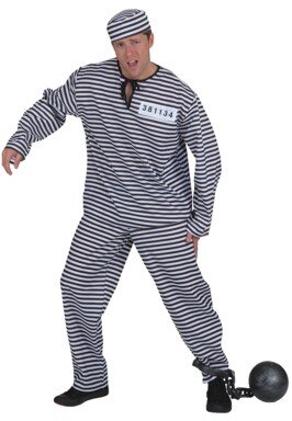 Sträfling Schwarz-Weiß Kostüm | 4-Tage-Miete **