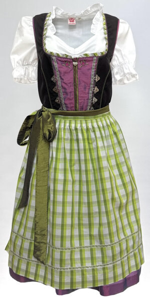 Miete Dirndl Ribera mit Bluse | Schwarz-Apfel-Aubergine Lang | Festpreis 4-Tage | Spieth & Wensky