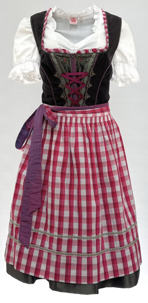 Miete Dirndl Ribera mit Bluse | Schwarz-Beere-Khaki Knielang | Festpreis 4-Tage | Spieth & Wensky