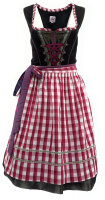 Miete Dirndl Ribera mit Bluse | Schwarz-Beere-Khaki Knielang | Festpreis 4-Tage | Spieth & Wensky