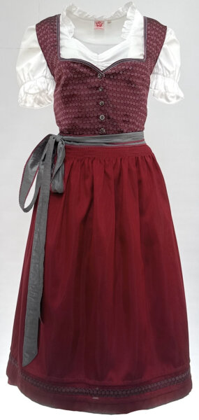 Miete Dirndl Wiga mit Bluse | Dunkelrot-Grau Lang | Festpreis 4-Tage | Spieth & Wensky